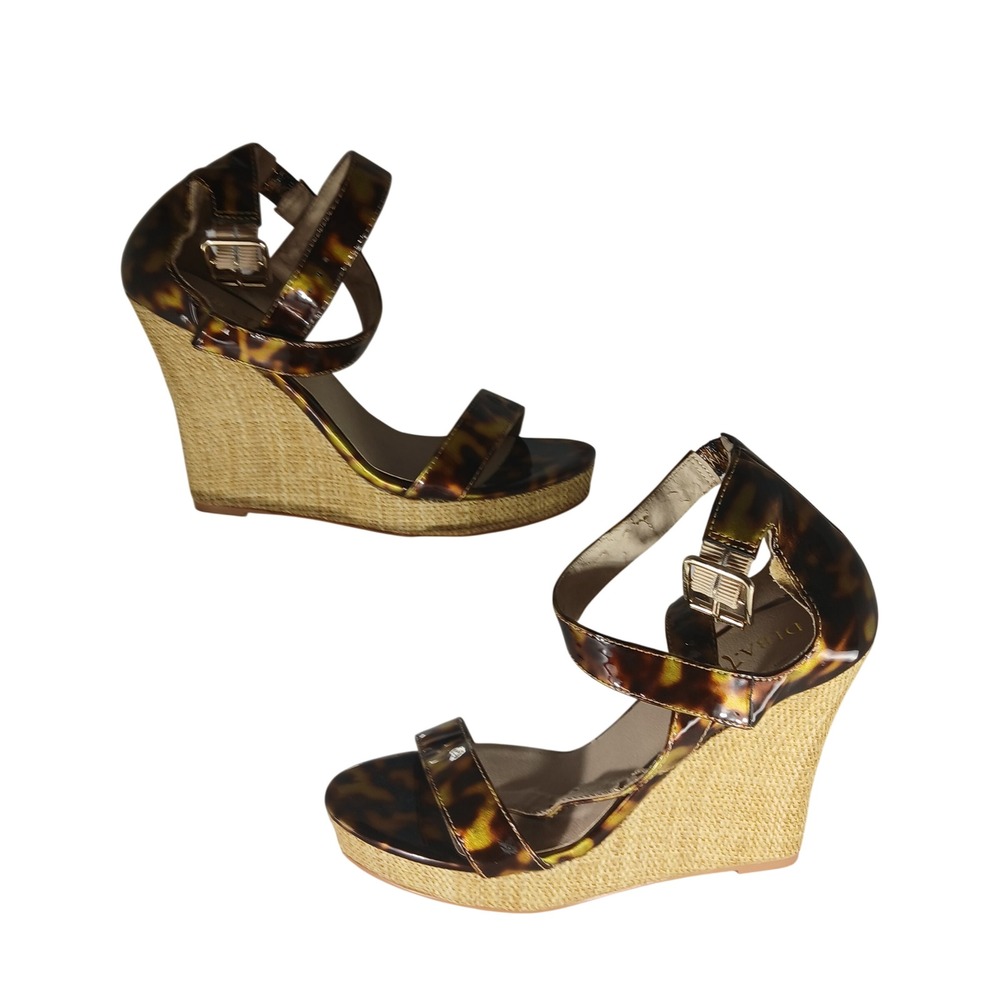 Diba True Ocean Shore Wedge Sandals 8 Brown Tortoise Shell Raffia Platform Heel